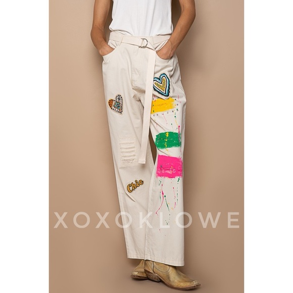 POL Cream Paint & Patch Loose Fit Wide Leg Pants - Picture 14 of 16